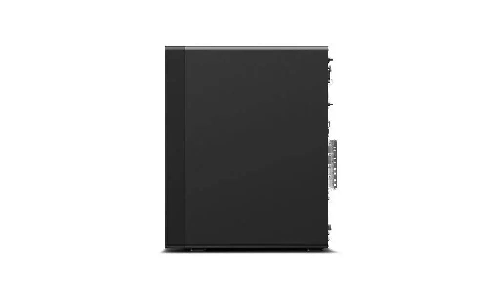 Vista laterale sinistra della Lenovo ThinkStation P340 Tower, workstation professionale per applicazioni grafiche e di progettazione avanzata Vista laterale sinistra della Lenovo ThinkStation P340 Tower, workstation professionale per applicazioni grafiche e di progettazione avanzata
